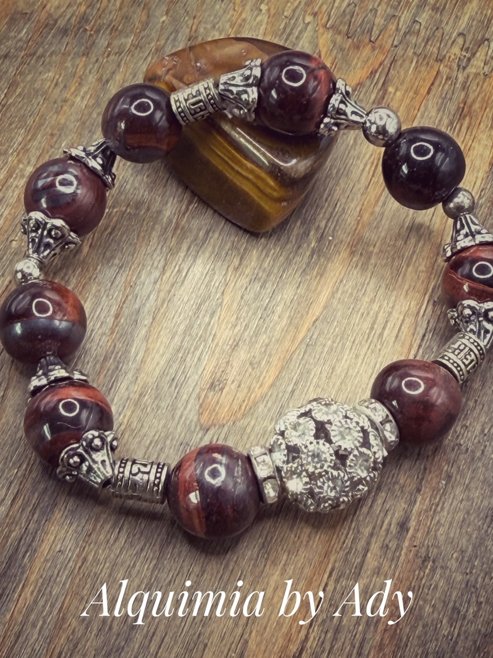 Alquimia Burgundy Red Tiger Eye Beaded Bracelet